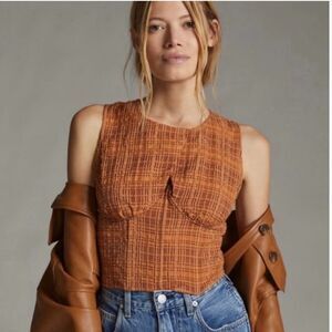 NEW Anthropologie Current Air underwire plaid cropped‎ top Size M